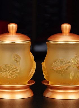 速发琉璃供佛莲佛台花前供水杯观音圣水杯佛具供奉用品杯佛净水杯