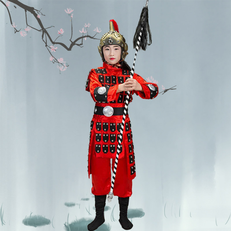 速发军装盔古舞蹈服古代铠甲舞台服儿童士兵演出服武士将甲表演服