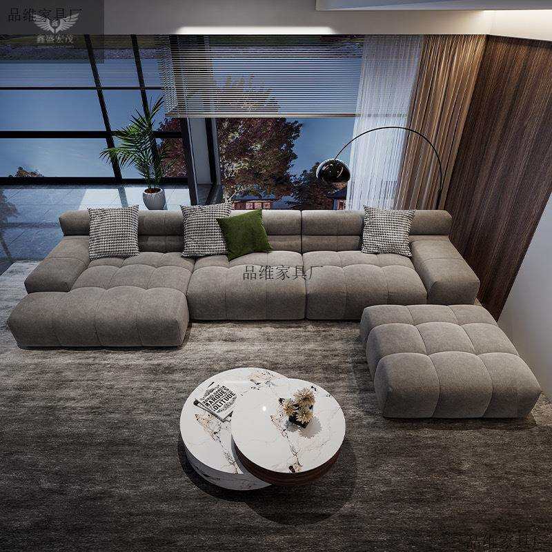 意式极简磨砂布泡芙沙发现代简约小户型科技布沙发客厅豆腐块沙发