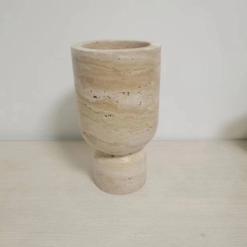 现代简约创意黄洞石花器花瓶家居桌面茶几电视柜软装饰品石材摆件