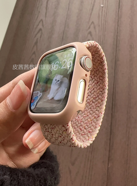 适用iwatch S10苹果手表S9单圈尼龙编织表带Apple Watch弹力表带ultra2/S8/S7新官方同款5/6/7/se2代通用情侣