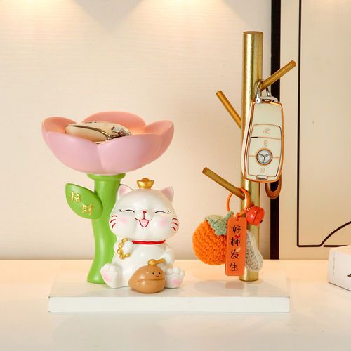 速发奶油风招财猫厅纳玄关摆件入户客收鞋柜电视柜装品饰乔迁礼物