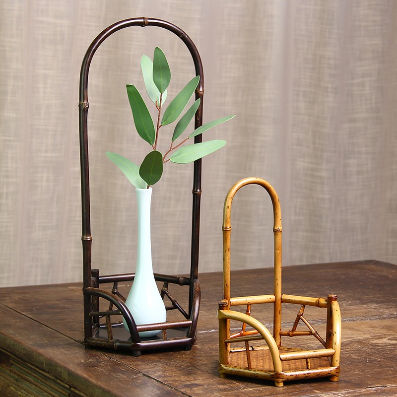 速发竹花架新中式禅意茶桌摆件客厅玄关装花饰瓶提架博古架插花台