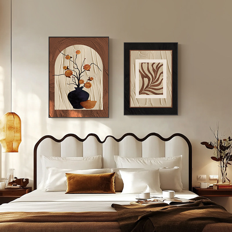 速发风卧室装饰画法如复壁主卧床头挂画柿柿式意小众艺术组合古画