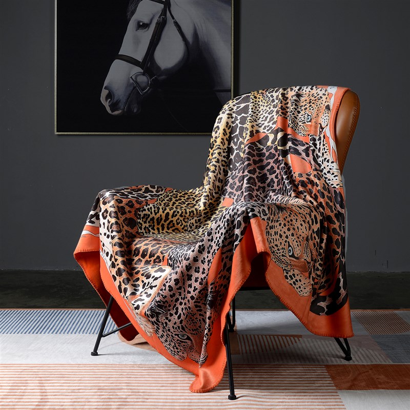 速发欧式搭华动物橘色方毯奢毯调毛毯方盖毯沙发毯空小毯子午休毯