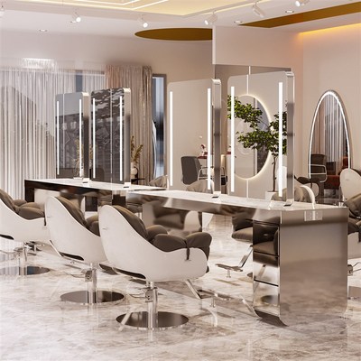 速发新款美发店理烫店镜台发廊专用带灯发染区美发镜子柜子一体