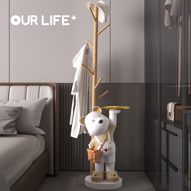 速发大摆件熊帽衣架落地实木轻厅客奢卧室装饰品乔迁新居礼物