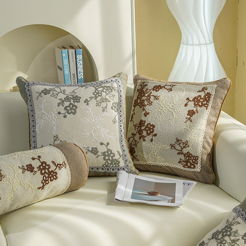 速发家用客厅沙发抱枕枕绣靠刺圆柱长条枕轻奢高级感可拆洗含芯靠