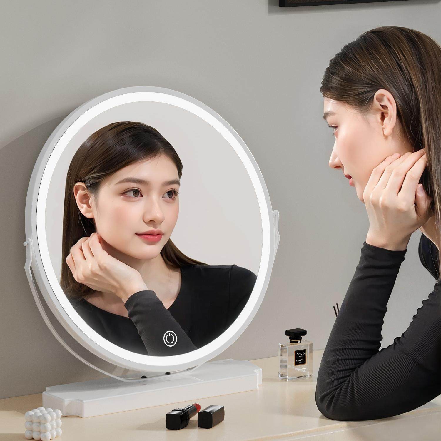 速发法式化妆镜带灯台式桌面大号卧子家奢镜室轻用高级感梳妆台梳