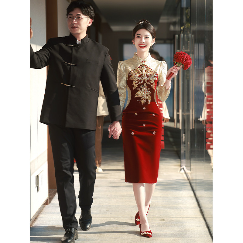 速发新中式旗酒订婚礼服平时可穿衣服小个子敬袍服202款新4新娘回