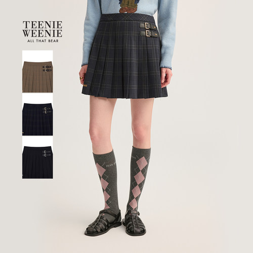 TeenieWeenie小熊女装半身裙25秋季新款时尚优雅高腰A字百褶短裙