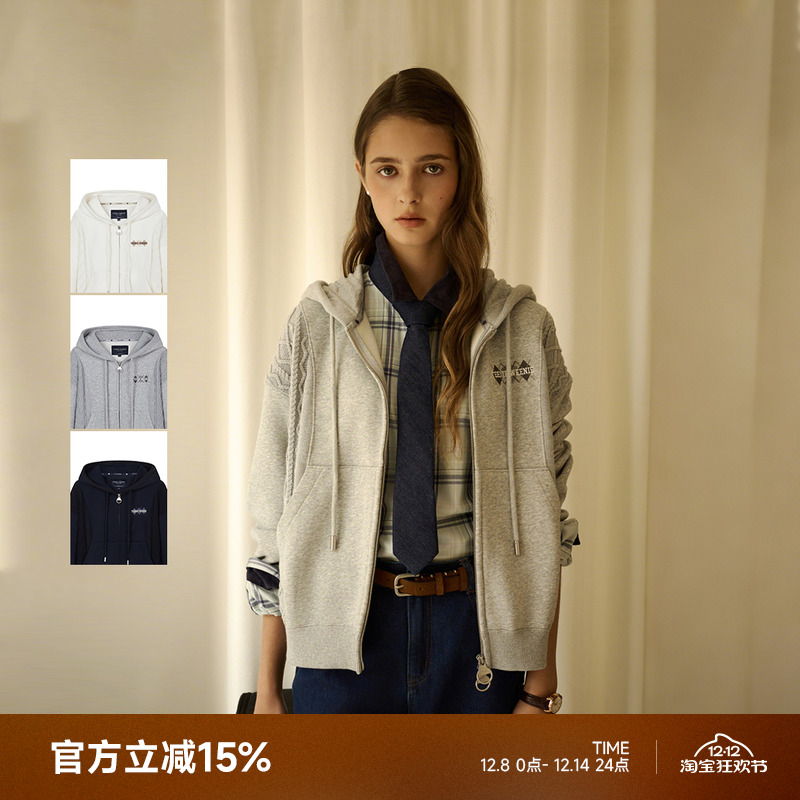 TeenieWeenie小熊女装卫衣2025冬季新款简约时尚休闲日常连帽外套