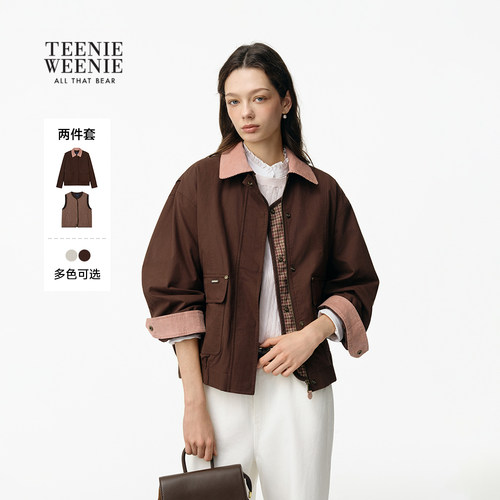 TeenieWeenie小熊外套女莱赛尔棉26秋冬复古学院通勤两件套棉服