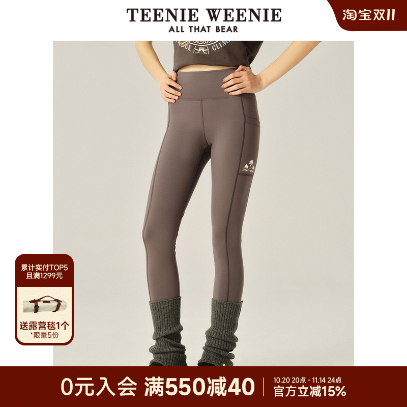 TeenieWeenie小熊黑色瑜伽裤紧身裤鲨鱼裤高弹打底裤长裤女
