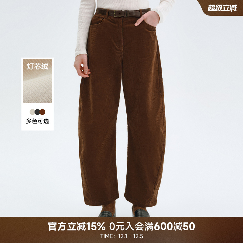 TeenieWeenie小熊女装休闲裤2025年秋冬新款宽松时髦灯芯绒香蕉裤