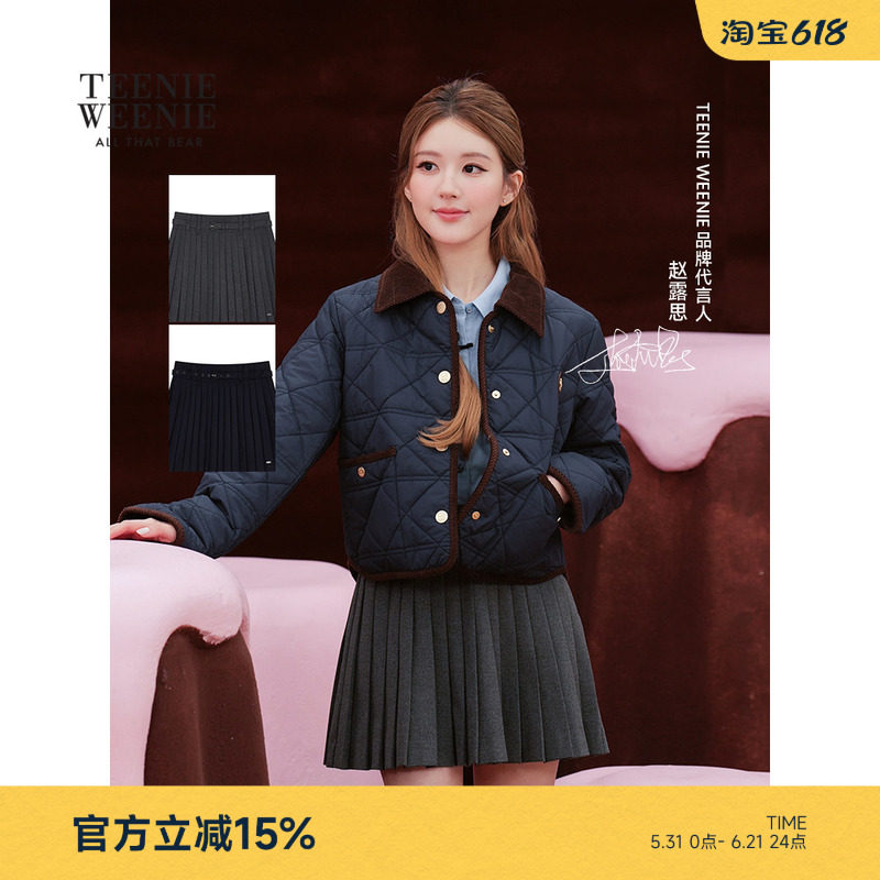 【赵露思明星同款】TeenieWeenie小熊女装春学院A字百褶群半身裙