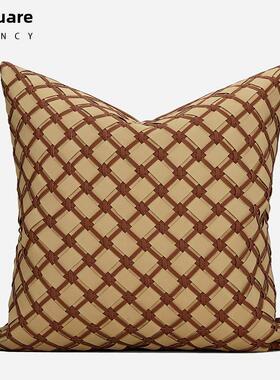 休闲现代无障碍豪华软装样板房沙发靠垫枕头手工编织皮革橙色高端