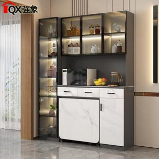 强象轻奢岩板餐柜一体靠墙高柜家用客饭厅折叠餐桌酒柜饭桌G87