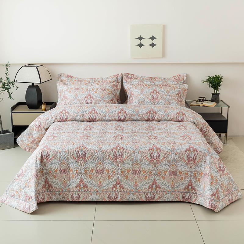 2025欧式纯棉夹棉床单印花小清新双人床盖三件套网红全棉加厚铺垫