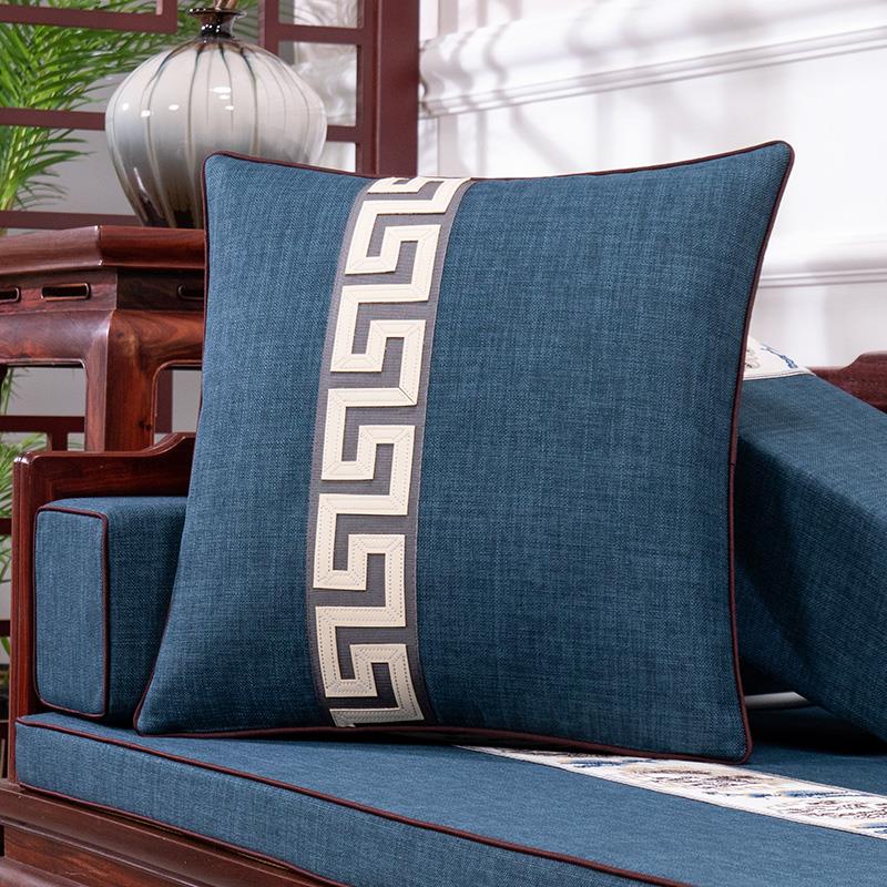 新中式布艺沙发抱枕靠垫床头大靠枕1237古典绣花棉麻大靠背套含芯