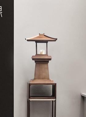 中式禅意仿古建筑手工创意凉亭烛台摆件酒店过道玄关茶室装饰摆设