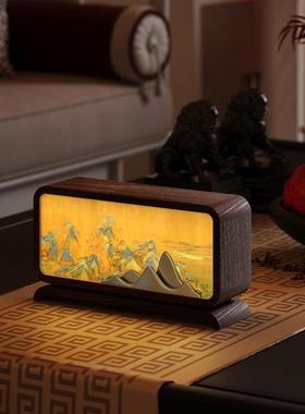 中式摆件千里江山国风木质小夜灯胡桃木实木灯光宋代客厅古风摆设