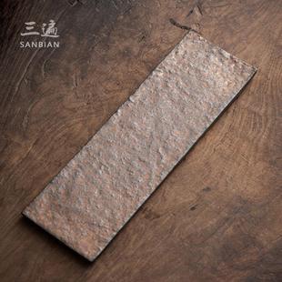 简约单层壶承壶托长方形家用干泡台 铁锈釉鎏金干泡小茶盘托盘日式