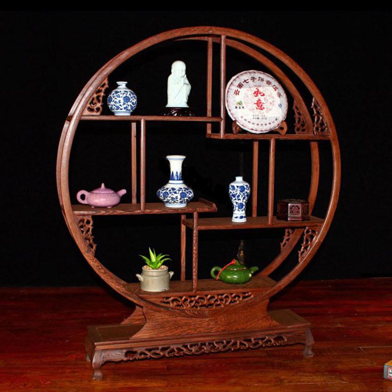 鸡翅木中式小博古架古董茶壶架实木现代简约展示架摆件红木多宝阁