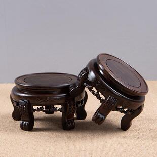 黑檀木圆形花瓶底座实木花盆奇石盆景酒坛荷花缸加高摆件木底托架