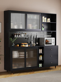 实木客厅餐具柜酒柜集成墙高柜大容量橱柜储物柜黑色覆古茶柜