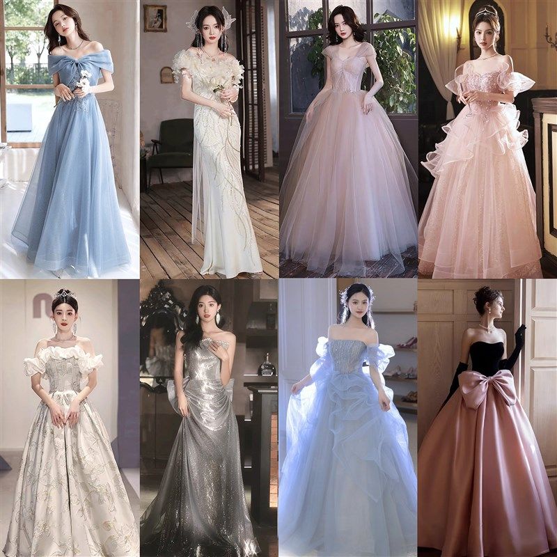 现货速发宴会晚礼服成人礼2024新款大合唱团主持人礼服裙大码租赁