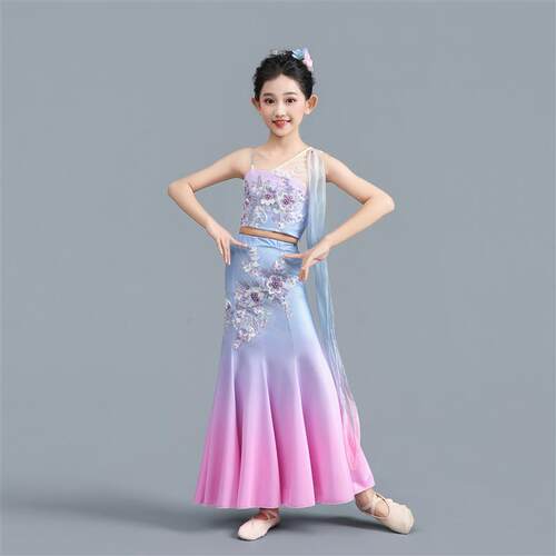 儿童傣族舞蹈服幼儿彩云之南舞蹈服装孔雀舞演出服女艺考表演服装