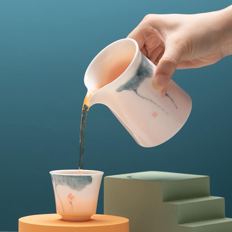 羊脂玉白瓷功夫茶具茶海泡茶手绘公道杯大容量喝茶分茶器匀杯公杯