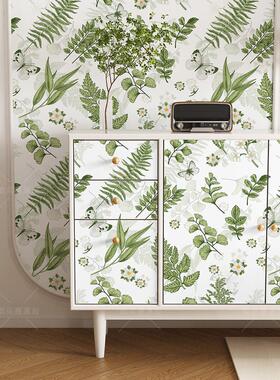 绿色系柜门贴纸自粘翻新柜子贴客厅旧家具改造壁纸民宿布置贴画