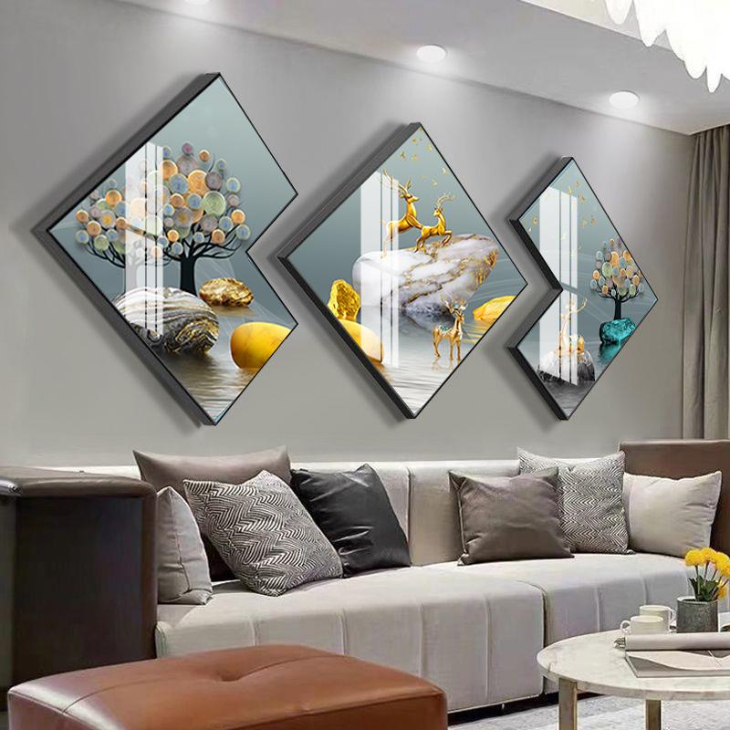 5D钻石画2024新款满钻客厅轻奢风三联连画砖石贴画十字绣珠绣2025