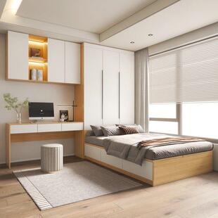 实木榻榻米衣柜床一体组合靠墙小户型卧室家用带多功能儿童书桌床