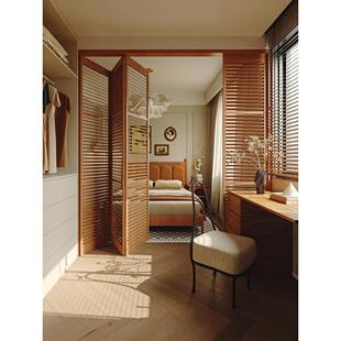 实木卷帘折叠门衣柜门定制透气卷帘格栅卧室透光透气推拉门