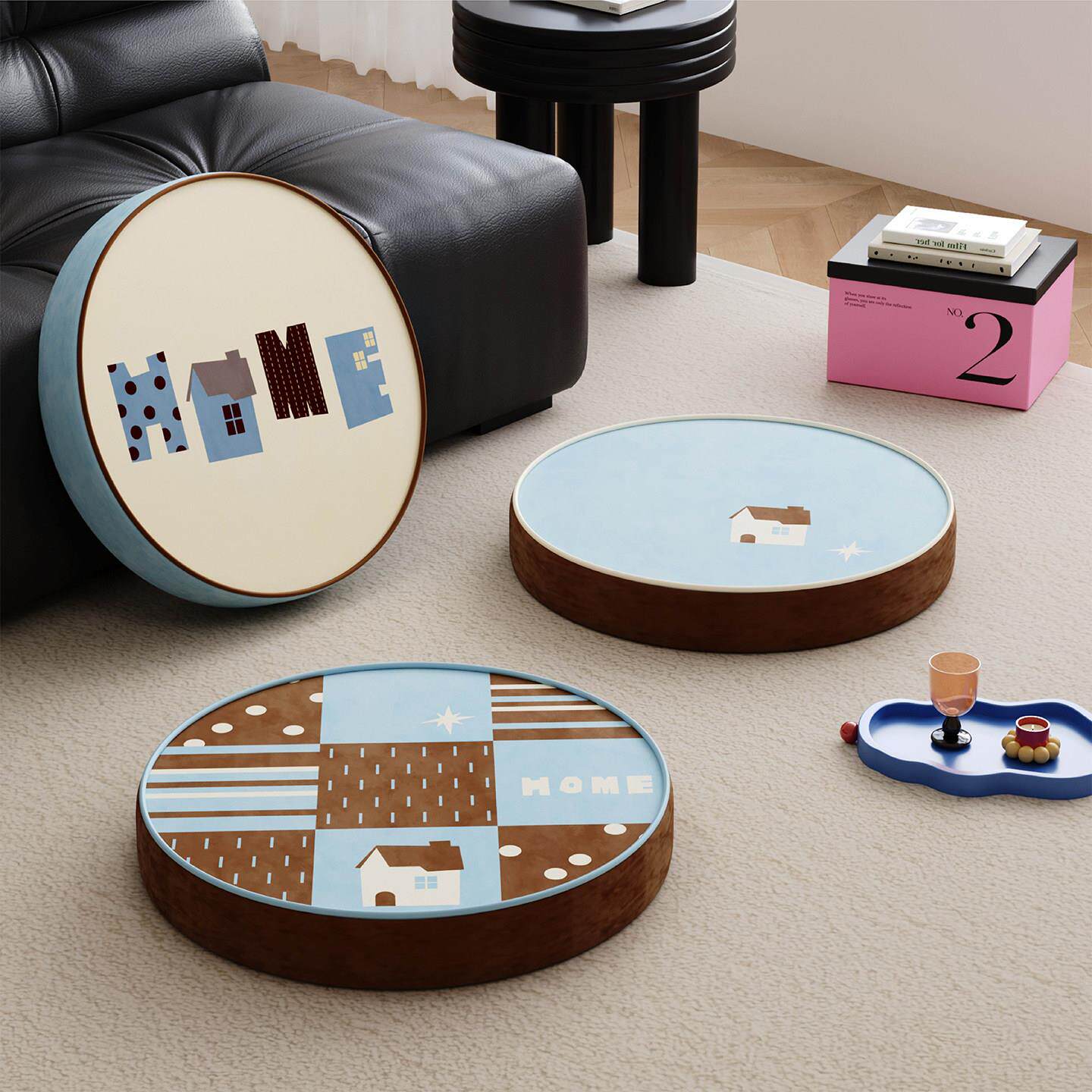 北欧简约拼布风高级感蒲团客厅地上看书坐垫懒人阳台飘窗坐墩椅垫