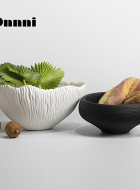 极速装饰推荐刻纹木纹果盘摆件创意北欧现L代简约家居客厅样板房
