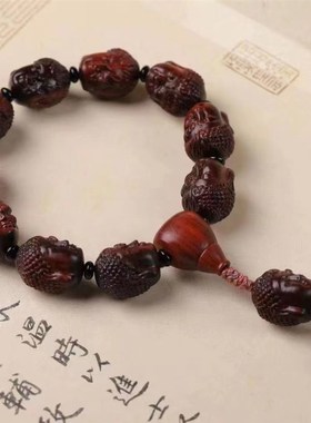 极速印尼紫檀木雕刻佛珠一念之间佛魔创意念珠P吊坠手持车挂档位