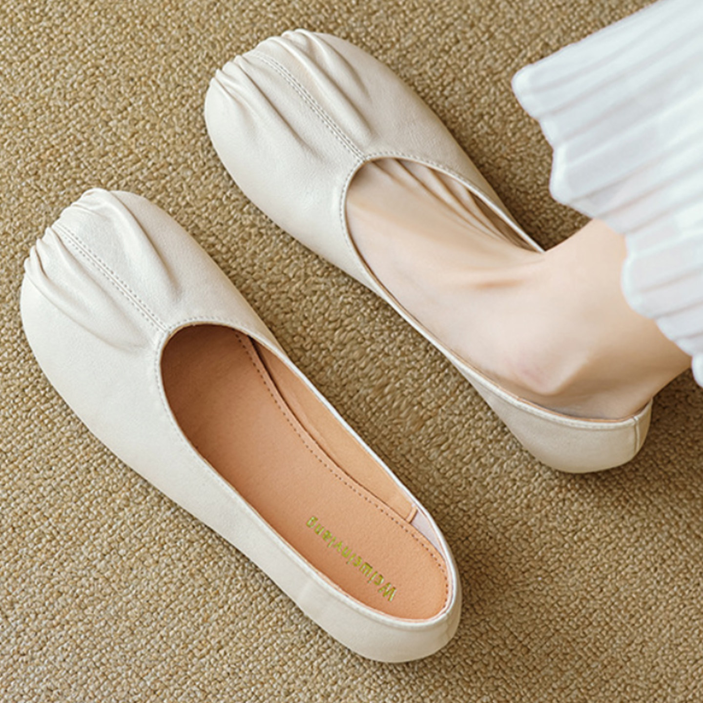 手工褶皱一脚蹬复古奶奶鞋女生圆头单鞋女士超软平底浅口玛丽珍鞋