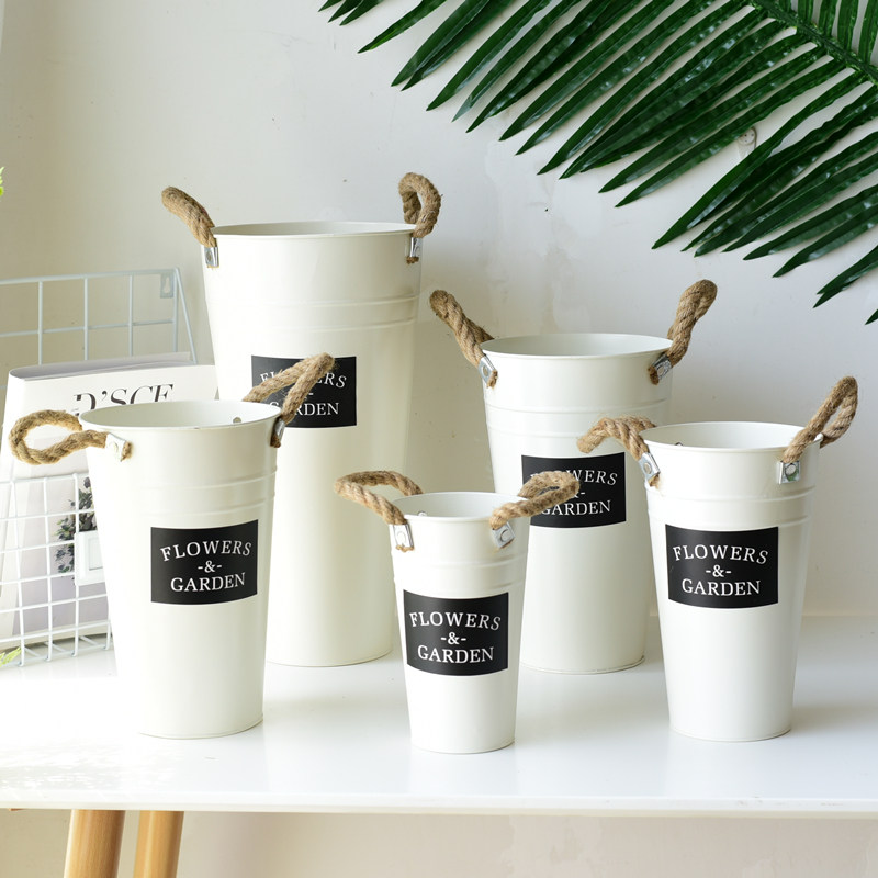 速发欧式铁皮花桶干花桶花店创瓶装饰插花筒花器意厅落地花客花盆