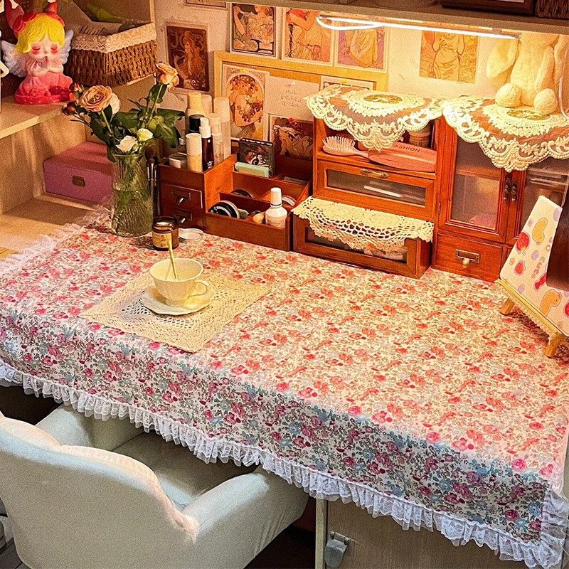 速发大学生宿舍桌布奶黄玫瑰花碎花桌垫宿舍改造好物野餐布餐桌垫