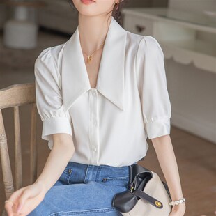 上中正装 业面试夏职薄款 衬衣 设计感小众季 速发白色衣袖