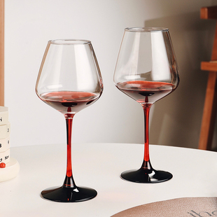 速发轻奢高档黑肚结红领勃艮第大杆杯家用水晶套装 高脚杯子酒具