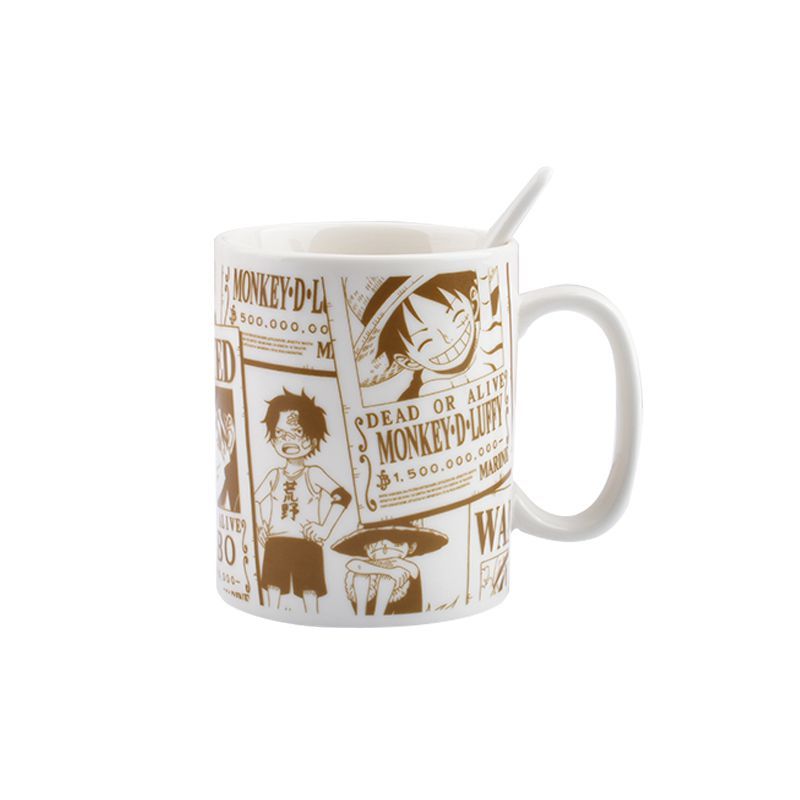 20周年海贼王水杯子创意陶瓷水杯卡通马克杯带勺子学生杯海贼王