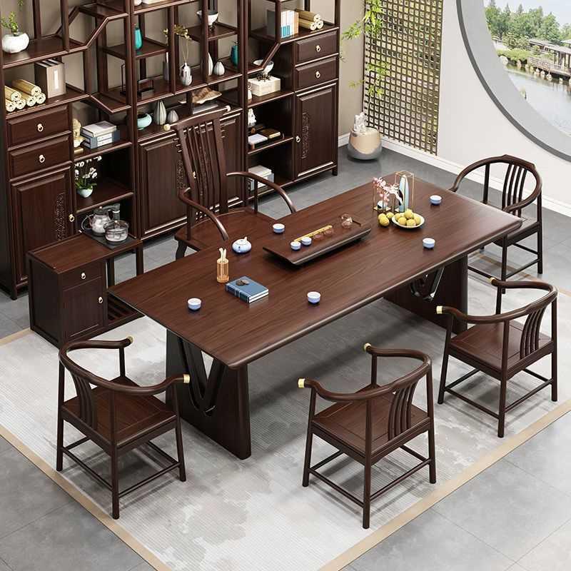 乌金木实木大板茶桌椅组合新中式禅意实木办公室家用客厅茶台茶具