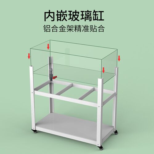热销乌龟饲养缸带晒台大型生态造景箱养K乌龟水陆缸玻璃带排水铝