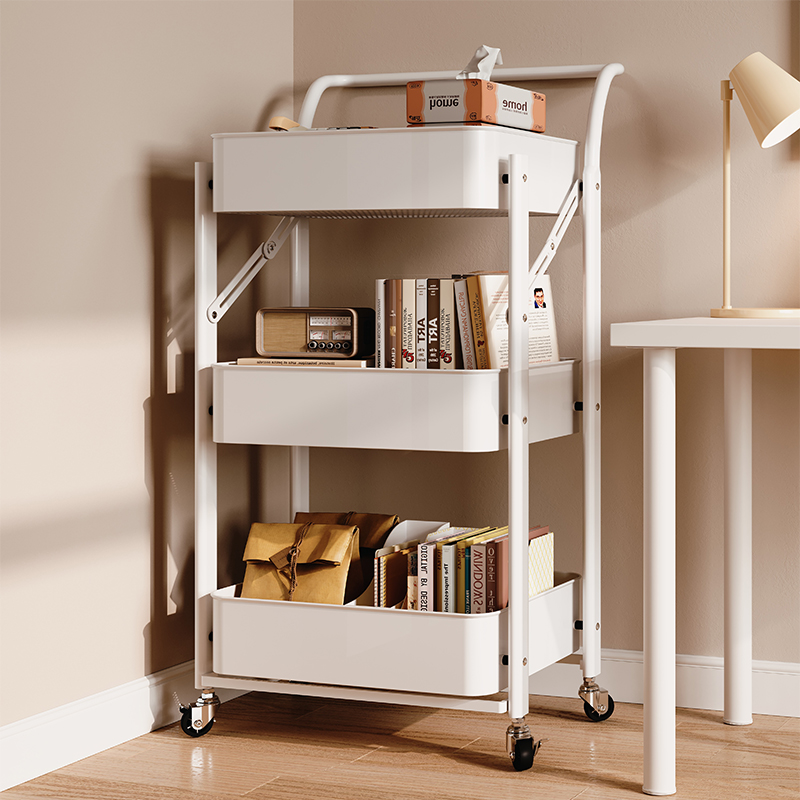 速发书架旁小推车落物架家用多层带轮零食收纳桌子客厅置地可移动