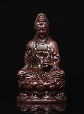 速发黑檀木雕坐莲观音佛居摆件实木家像客厅玄关供工车载奉艺品摆